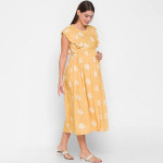 Women Yellow & White Printed Maternity Midi Dress