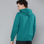 Men Teal Blue Printed Hooded Sweatshirt